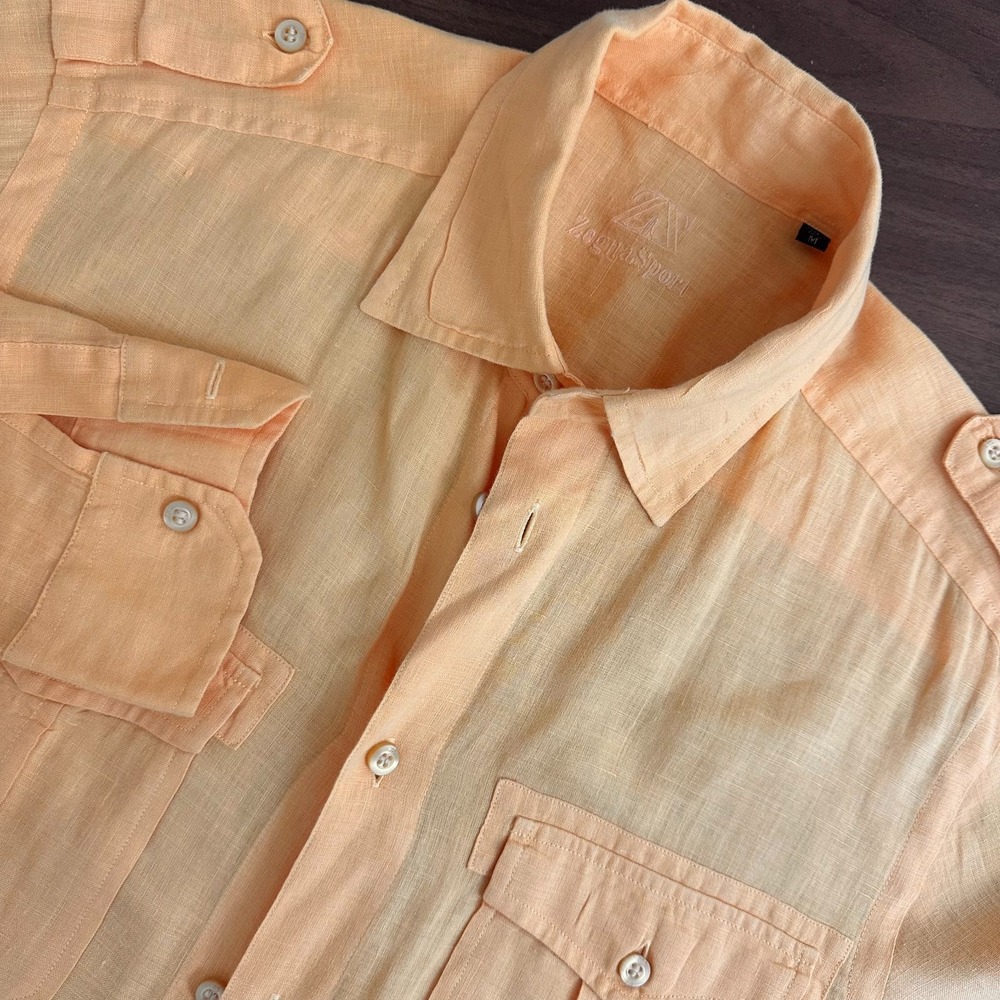 Zegna Sport Linen Utility Shirt Orange Linen Long Sleeve Button Up Mens M